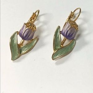 New lavender purple, green, gold earrings pierced